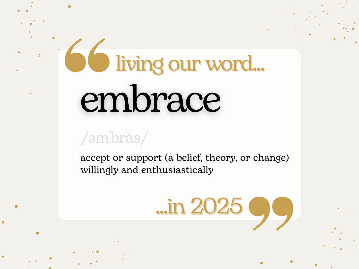 Blog cover featuring word of the year: embrace.